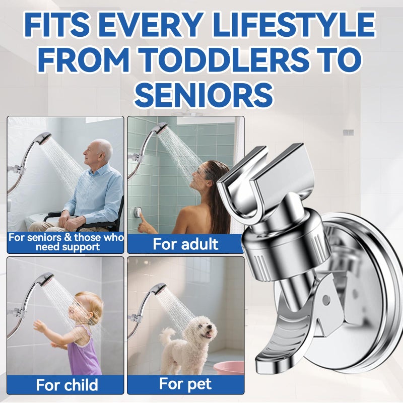 PROZADAHAO Adjustable Shower Head Holder, Bathroom Suction Cup Bracket for Handheld Shower, Removable Wall Mount (Silver-2) - Image 2